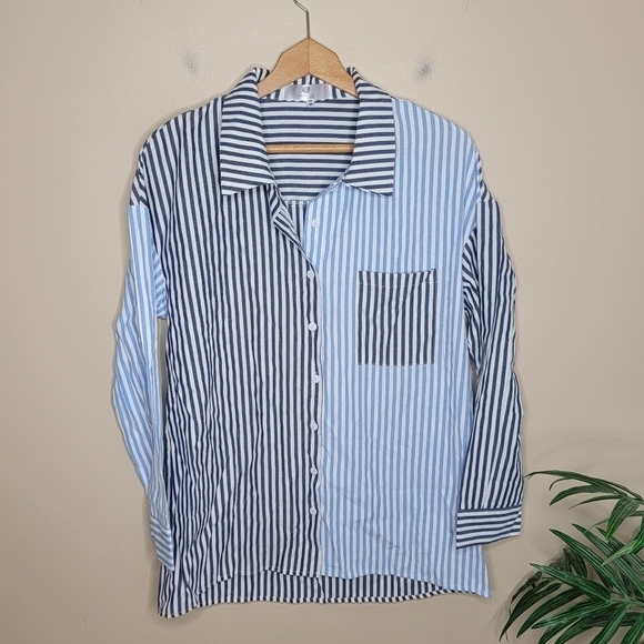 Everyday Chic Boutique | Colorblock Striped Button Down Shirt Size Medium - Picture 1 of 4